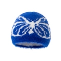 Berretto blu in maglia con motivo a farfalla bianca, caldo cappello invernale donna - L(58-60cm) / Blu Reale