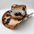 Chapeau de cowboy en paille de style western avec dégradé et imprimés de cocotiers - M (56-58cm) / Motif Cocotier