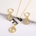 Gold plated Virgin Mary jewelry set with necklace and earrings featuring micro-pave diamonds - Set-6