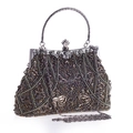 Close-up of vintage beaded evening bag with intricate embroidery and bronze metal frame - 1203 Mineral Gray
