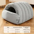 Grey faux leather cave pet bed with quilted exterior and warm plush lining for cats - Gray