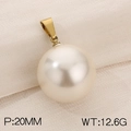 Single 20mm white round pearl pendant with gold metal clasp on beige texture - Gold Style (KP120436-Z)