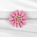 Detailed close-up of pink daisy brooch with gold clover center and sparkling rhinestones - Light Pink Rhinestone Daisy