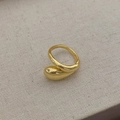 Close-up of golden double-layer water drop open ring with mirror-polished finish - Adjustable Open / Gold Water Drop Wrap Ring