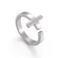Polished silver stainless steel open ring featuring a minimalist horizontal cross design - Steel Color Kr92888-z / Size 7