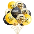 Black and gold birthday balloon set with crown and champagne glass printed patterns - Happy Birthday