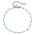 Bohemian stainless steel chain bracelet with vibrant blue enamel beads and lobster clasp - Silver Light Blue