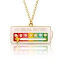 White enamel Social Battery necklace with gold frame and colorful sliding charge bars - Social Battery Necklace / Battery Necklace - White