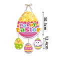 Dettaglio decorazione porta Happy Easter colorata con pulcino e coniglio con dimensioni - Stile Buona Pasqua (J-0298-4)