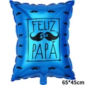 Blue rectangular Father's Day foil balloon with mustache design and Feliz Día Papá text - 22 inch Spanish Father's Day Square Balloon