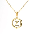 18K gold plated hexagon necklace featuring a white shell inlay and letter Z pendant - With Chain / Gold - Letter Z