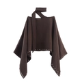 Braunes asymmetrisches Poncho-Oberteil mit Rundhalsausschnitt und Nieten am Saum - S / Kaffeebraun