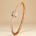 Elegant rose gold cast heart bangle featuring triple-row micro-pave crystals decoration - Rose Gold Lock Style Bangle