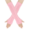 Mitaines longues en maille torsadée rose avec trou pour le pouce, chauffe-bras d'hiver - Taille unique / Rose