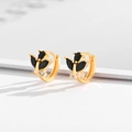 Gold hoop earrings with black marquise zircon and sparkling clear round crystals - Black Marquise Butterfly Petal Huggies-EH038