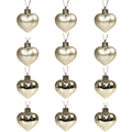 Set di 12 decorazioni natalizie a forma di cuore dorate lucide con cordini - Oro champagne