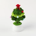 Handmade green crochet Christmas tree in white pot with red bow and colorful pom-poms - Yi Cotton 3-Layer Christmas Tree Potted Plant / Gradient Green