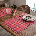 Classic red plaid Christmas placemat on a wooden table with festive holiday decorations - 32*45 Double Layer / Christmas Red Plaid