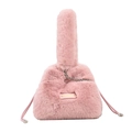 Sac seau en peluche rose avec cordon de serrage et chaîne argentée pour femme - Rose