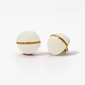 Modern white enamel half-sphere stud earrings with golden chain link details - White (KDE1882)