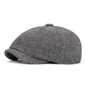 Classic newsboy cap featuring black and white herringbone pattern in textured tweed - One Size Adjustable / Off-White