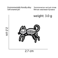 Cat skeleton enamel pin in black and white finish, 2.2 cm height by 2.7 cm width - Lying Cat Skeleton (CC1044)