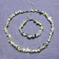 Natural light green irregular stone necklace and bracelet jewelry set with silver clasp - Bracelet / Prehnite