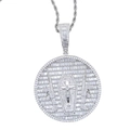Silver hip hop pendant with zircon cross and coffin design on rope chain - n903 Silver (with 60cm Chain)