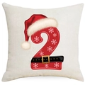 Weihnachts-Kissenbezug mit roter Zahl 2 und festlichem Weihnachtsgürtel-Design - Nummer 2