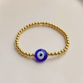 Ethnic βραχιόλι με χάντρες 18K χρυσού και μπλε τούρκικο ματάκι για προστασία - Μονό Βραχιόλι με το Μάτι του Κακού