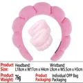 Pink plush spa headband and wristbands set for face washing with soft velvet texture - 3-Piece Set (Headband & Wristbands) / Rose Pink