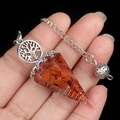 Handheld hexagonal red gravel resin pendulum with silver tree of life symbol - Red Jasper