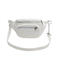 Sac de poitrine minimaliste en cuir PU blanc avec double zip et détail de chaîne argent - Blanc