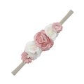 Pink and white fabric flower headband for babies with soft knitted elastic strap - Pink/White Rose/Daisy