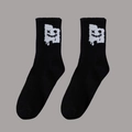 Black street style mid-tube socks with white graffiti face pattern and ribbed cuffs - One Size(37-46) / D1 Series-No.10 (Black Drip Smile)