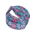 Fascia per capelli elastica con nodo e stampa di foglie tropicali rosa e verde acqua - FD077 Fiori Colorati Rosso Verde