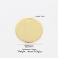 Polished 12mm round gold brass pendant charm with 1mm hole and dimensions labels - 12mm Small Round Tag