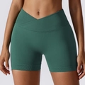 Pantaloncini yoga verde scuro a vita alta a V incrociata in tessuto a maglia senza cuciture - XL / Verde Scuro