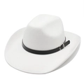 Classic white wool felt western cowboy hat with wide brim and black leather decorative band - M (56-58cm) / White