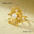 Textured stainless steel irregular petal ring with pearls in elegant golden finish - Starfish Pearl Cluster(NMSR-A748-1)