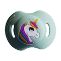 Funny baby pacifier in light green silicone with cute cartoon unicorn design - Unicorn Pacifier / Green