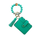 Turquoise silicone bead bracelet keychain with leather card holder and tassel - Turquoise Green