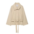 Beige double-breasted trench jacket for women with waist belt and pleated shorts set - XS / Outerwear