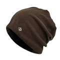 Gorro slouchy marrón oscuro con tejido de punto acanalado y parche metálico logo B - M (56-58cm) / café