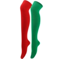 Christmas over-the-knee socks in red and green striped knit design for festive outfit - One Size / Red and Green/Solid
