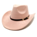 Draufsicht auf rosa Wildleder-Cowboyhut mit breiter Krempe und schwarzem Lederband-Detail - M (56-58cm) / Dunkelrosa