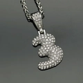 Silver iced out hip hop bubble number 3 pendant with sparkling rhinestones and wheat chain - Number 3 / Pendant Only / Steel