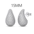 925 silver teardrop stud earrings with sparkling pavé zircons in 15mm height - 15MM Pave Stud Earrings / Silver