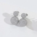 Silver double ball drop earrings with micro-pave cubic zirconia in minimalist French style - Gourd Shape (ES2766-4) / Silver
