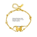Double-layered gold stainless steel butterfly charm bracelet with small bead accents - Gold Bracelet (N307)